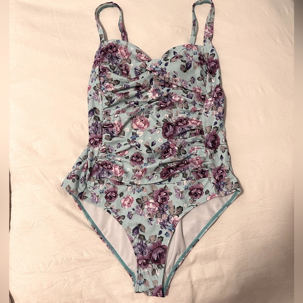 Blue Floral One Piece Bathing Suit